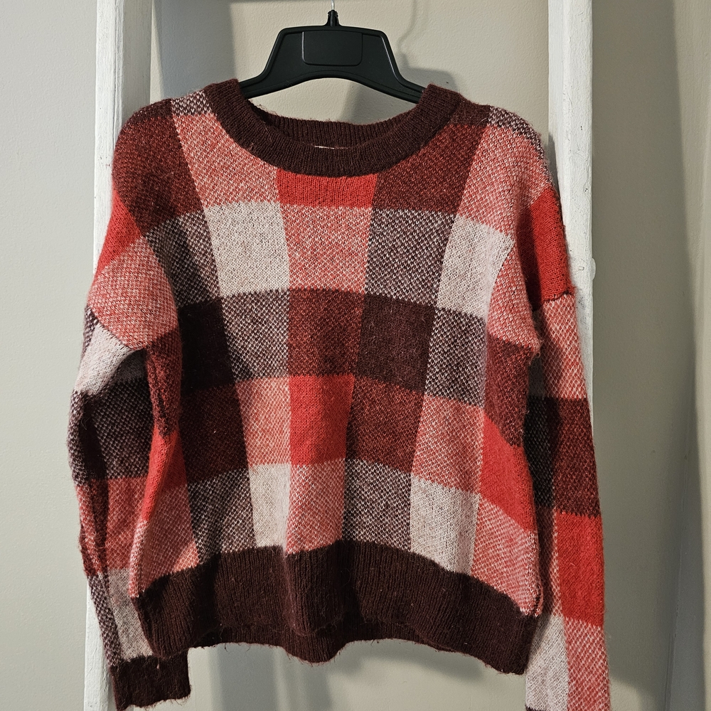 Madewell Alpaca Blend Red Plaid Sweater